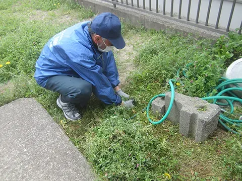 空き家管理の簡易的な草むしりの作業写真